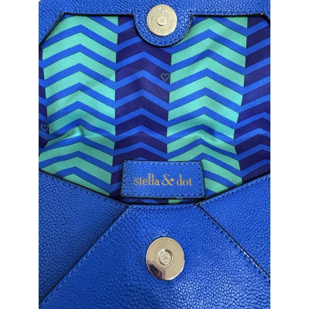 Stella & Dot Avalon Envelope Clutch - Cobalt Blue Pebbled Leather Gold Hardware